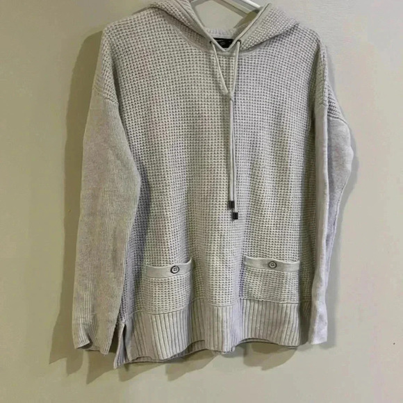 [M]Club Monaco WMN Cashmere Wool Blend Pull  Over Light Gray Hoodie Sweater - Picture 1 of 8